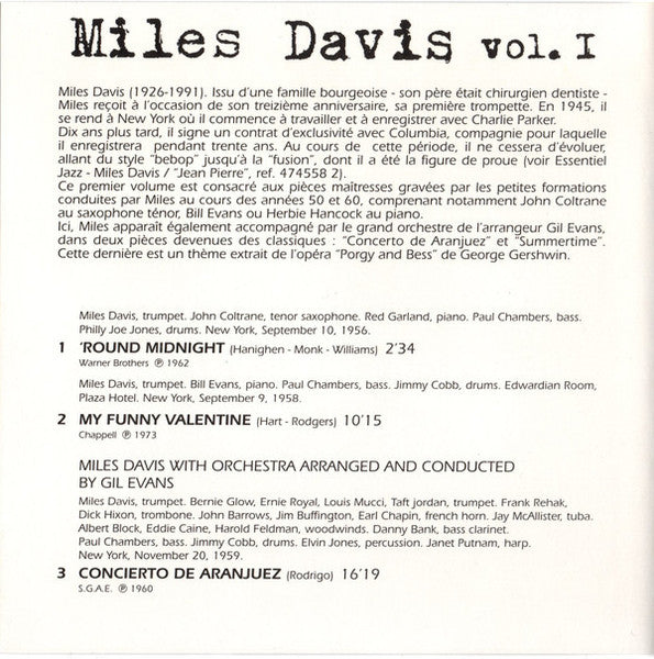 Miles Davis : Miles Davis (Vol. 1) (CD, Comp)