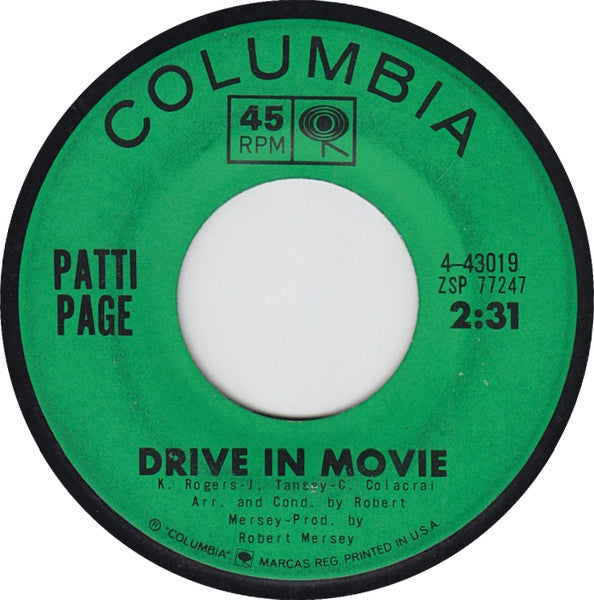 Patti Page : Drive In Movie (7", Mono, Gre)