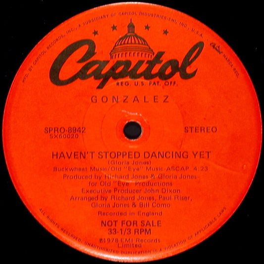 Gonzalez : Just Let It Lay / Haven't Stopped Dancing Yet (12", Promo)