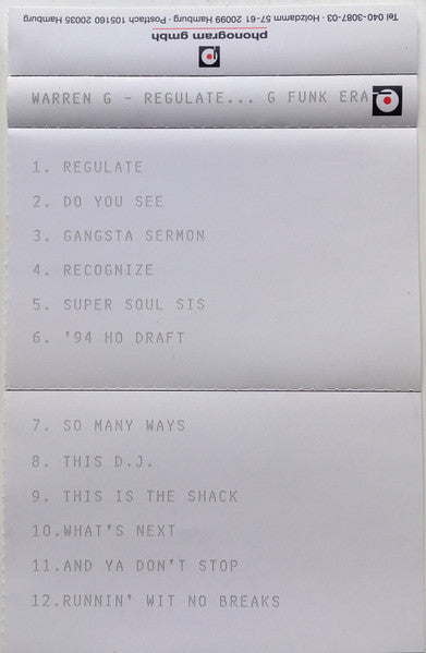 Warren G : Regulate... G Funk Era (Cass, Album, Promo)