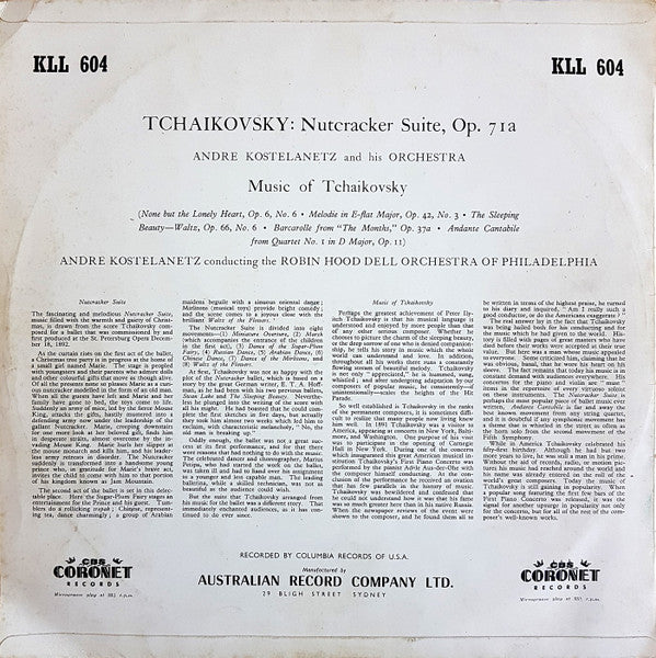 Tchaikovsky* : Andre Kostelanetz And His Orchestra* / Andre Kostelanetz* Conducting The Robin Hood Dell Orchestra Of Philadelphia* : Nutcracker Suite / Music Of Tchaikovsky (LP, Mono)