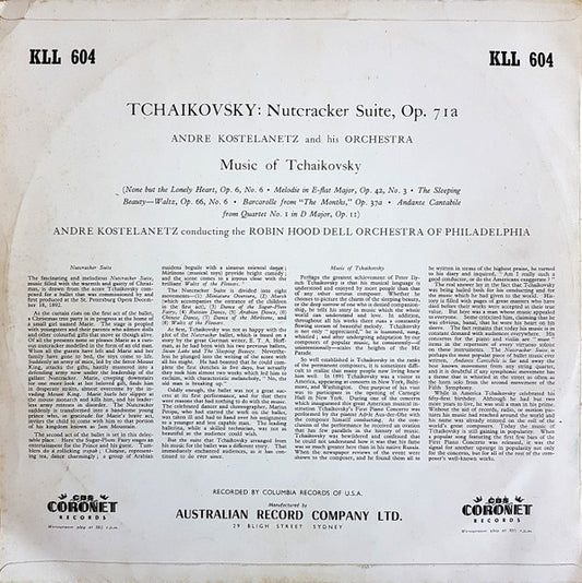 Tchaikovsky* : Andre Kostelanetz And His Orchestra* / Andre Kostelanetz* Conducting The Robin Hood Dell Orchestra Of Philadelphia* : Nutcracker Suite / Music Of Tchaikovsky (LP, Mono)
