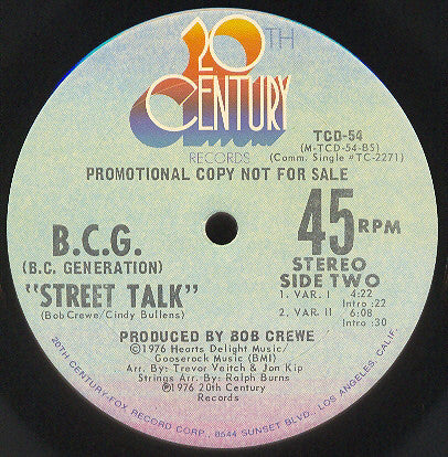 B.C.G. (B.C. Generation)* : Street Talk (12", Promo)