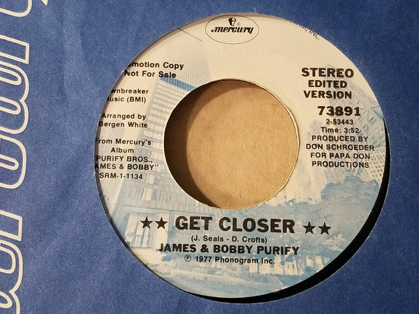 James & Bobby Purify : Get Closer (7", Single, Promo)