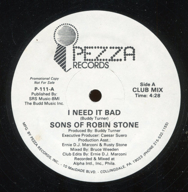 Sons of Robin Stone : I Need It Bad (12", Promo)