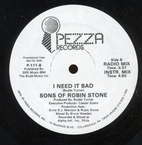 Sons of Robin Stone : I Need It Bad (12", Promo)