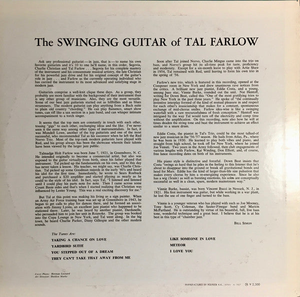 Tal Farlow : The Swinging Guitar Of Tal Farlow (LP, Album, Mono, RE)