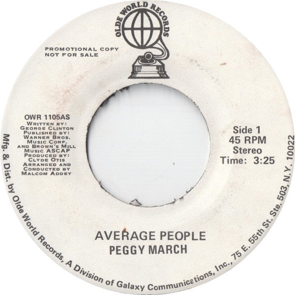 Peggy March : Average People (7", Single, Mono, Promo)
