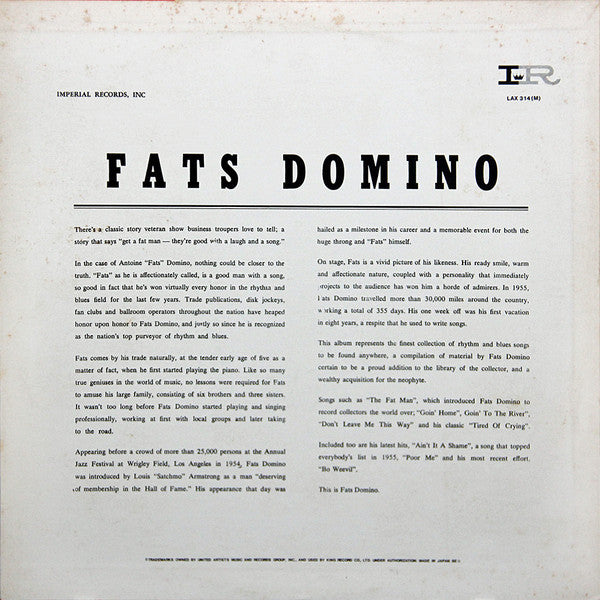 Fats Domino : Rock And Rollin' With Fats Domino (LP, Mono, Promo, RE)