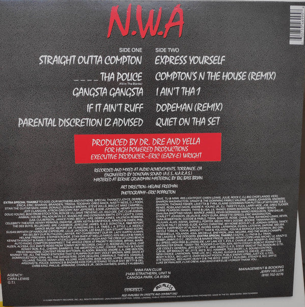 N.W.A* : Straight Outta Compton (LP, Album, RE, RP, 180)