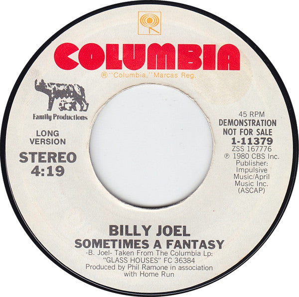 Billy Joel : Sometimes A Fantasy (7", Single, Promo, Ter)