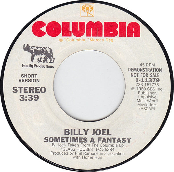Billy Joel : Sometimes A Fantasy (7", Single, Promo, Ter)