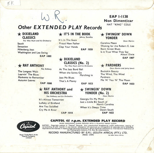 Nat "King" Cole* : Non Dimenticar (7", EP, Mono)