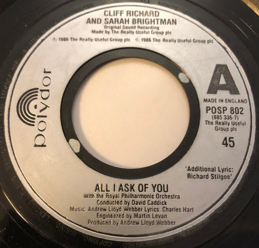 Cliff Richard, Sarah Brightman : All I Ask Of You (7", Single, Jukebox)