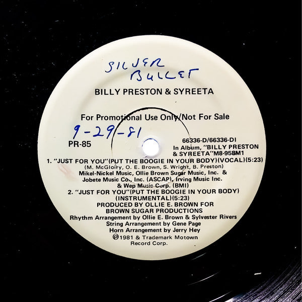 Billy Preston & Syreeta / Ozone (5) : Just For You (Put The Boogie In Your Body) / Gigolette (12", Promo)