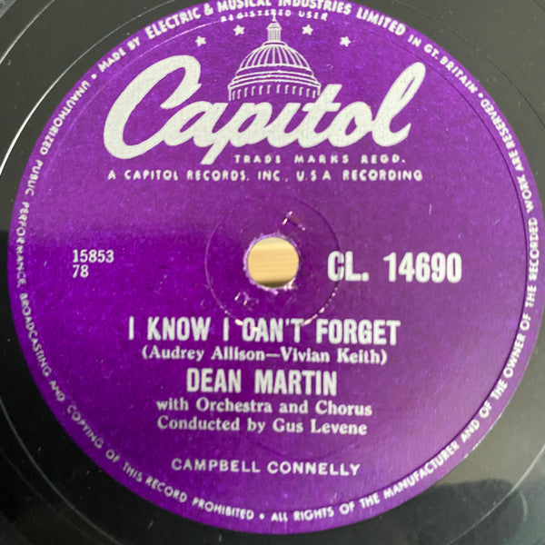 Dean Martin : I Know I Can't Forget / The Man Who Plays The Mandolino (Guaglione) (Shellac, 10")