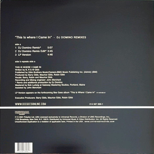 Bee Gees : This Is Where I Came In (DJ Domino Remixes) (12", Single)