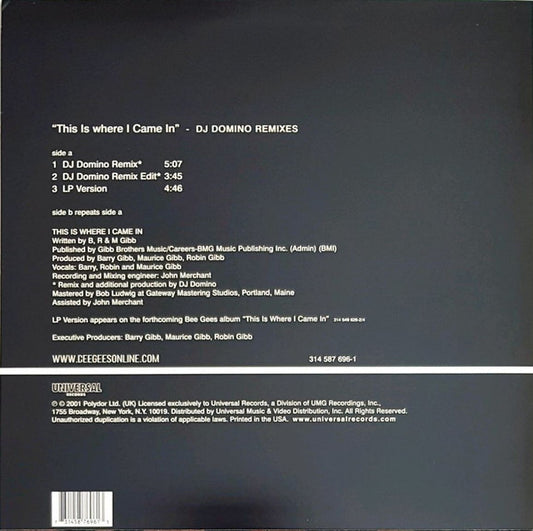 Bee Gees : This Is Where I Came In (DJ Domino Remixes) (12", Single)