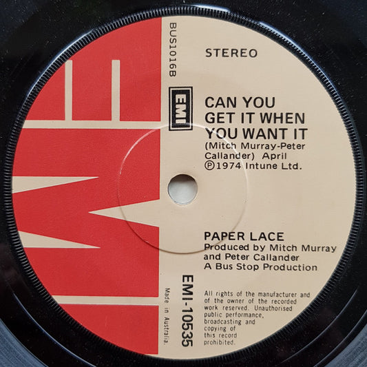 Paper Lace : The Night Chicago Died (7", Single, Promo)