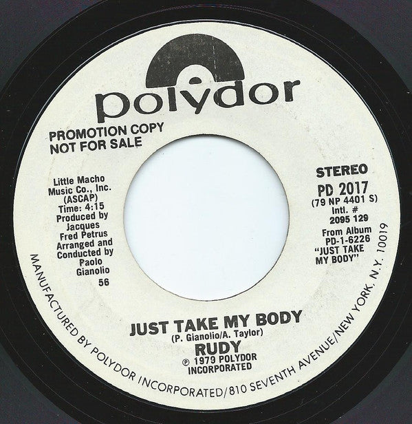 Rudy (18) : Just Take My Body  (7", Promo, (56)