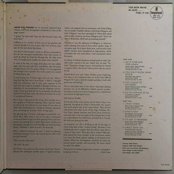 John Coltrane Quartet*  With  McCoy Tyner, Jimmy Garrison  &  Elvin Jones : Ballads (LP, Album, RE, Gat)