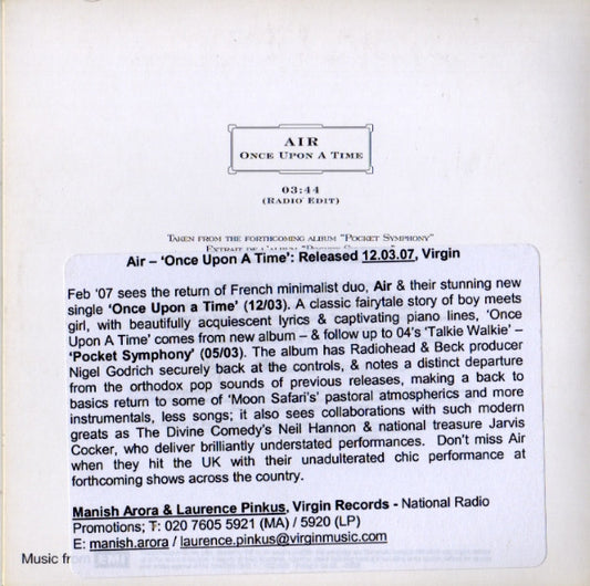 AIR : Once Upon A Time (CD, Single, Promo, Car)