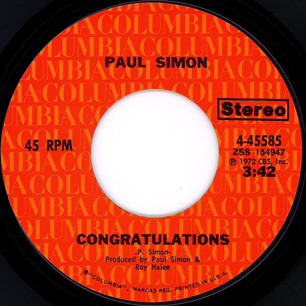 Paul Simon : Me And Julio Down By The Schoolyard / Congratulations (7", Single, Styrene, Pit)