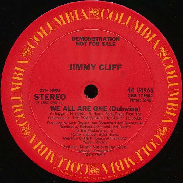 Jimmy Cliff : We All Are One (12", Promo)