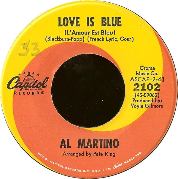 Al Martino : Love Is Blue (L'Amour Est Bleu) (7")