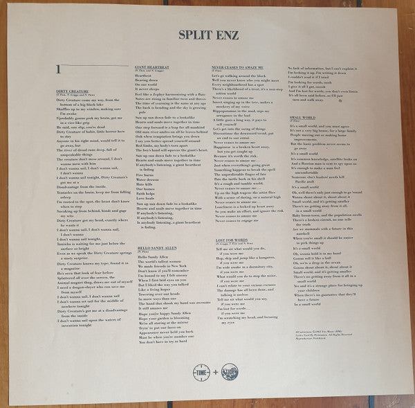 Split Enz : Time And Tide (LP, Album)