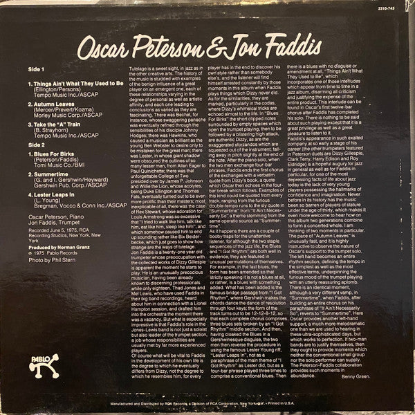 Oscar Peterson & Jon Faddis : Oscar Peterson & Jon Faddis (LP, Album)