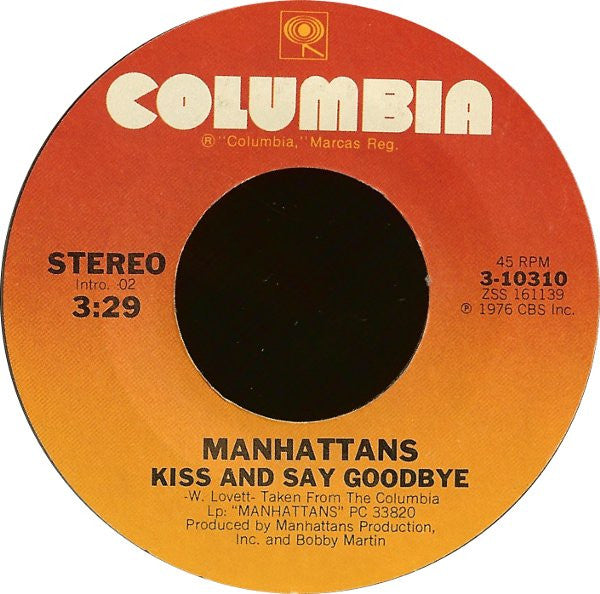 Manhattans : Kiss And Say Goodbye / Wonderful World Of Love (7", Single, Styrene, Pit)