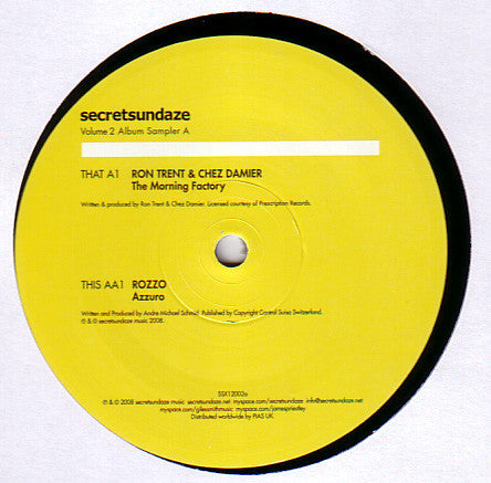 Ron Trent & Chez Damier / Rozzo : Secretsundaze Volume 2 Album Sampler A (12", Smplr)