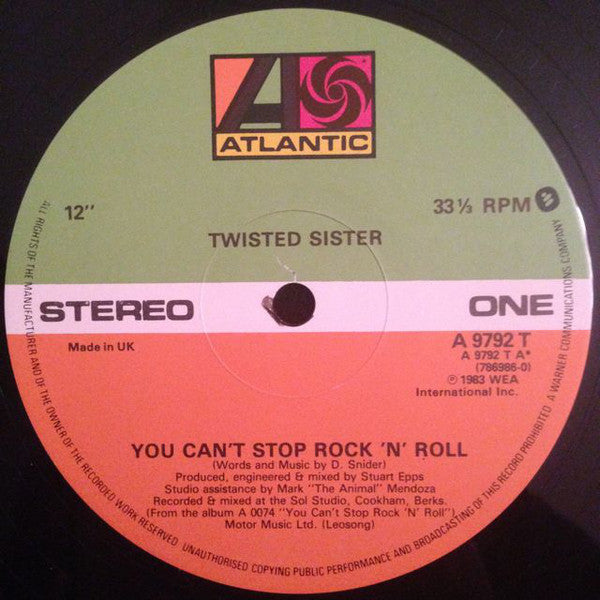 Twisted Sister : You Can't Stop Rock 'N' Roll (12", Single, Bla)