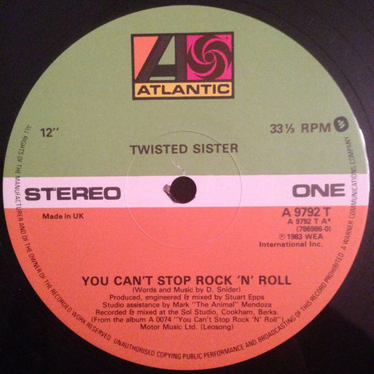 Twisted Sister : You Can't Stop Rock 'N' Roll (12", Single, Bla)
