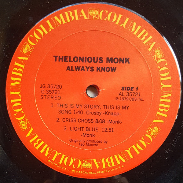Thelonious Monk : Always Know (2xLP, Comp, Gat)
