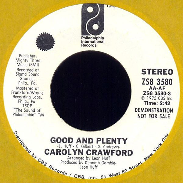 Carolyn Crawford* : Good And Plenty (7", Mono, Promo)