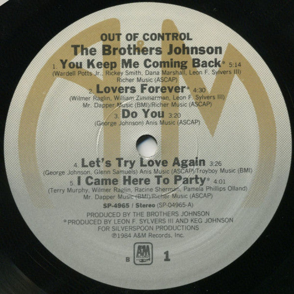 The Brothers Johnson* : Out Of Control (LP, Album, B P)