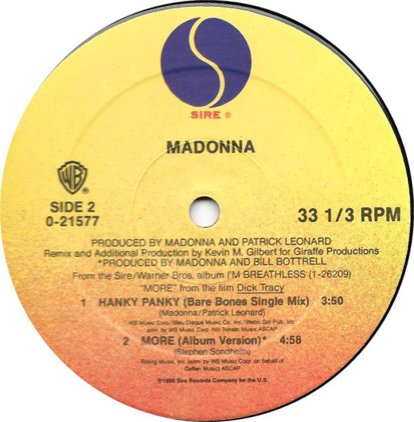 Madonna : Hanky Panky (12", Maxi)