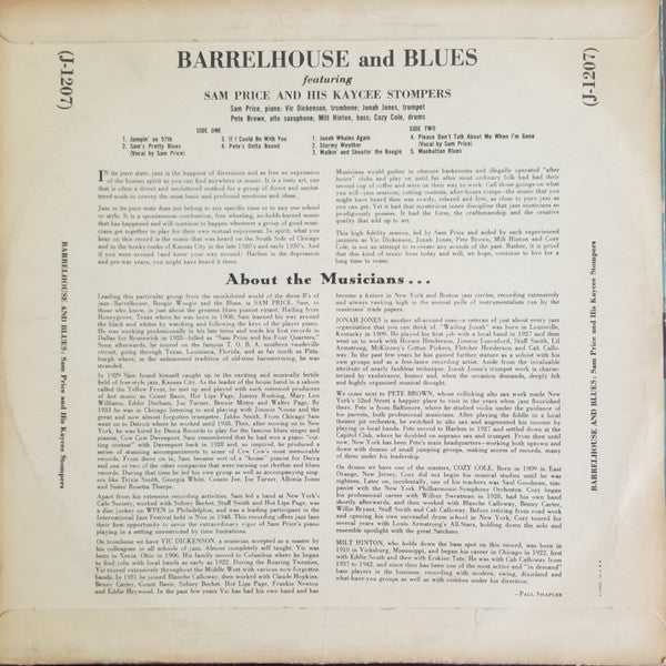 Sam Price And His Kaycee Stompers : Barrelhouse And Blues (LP, Album)