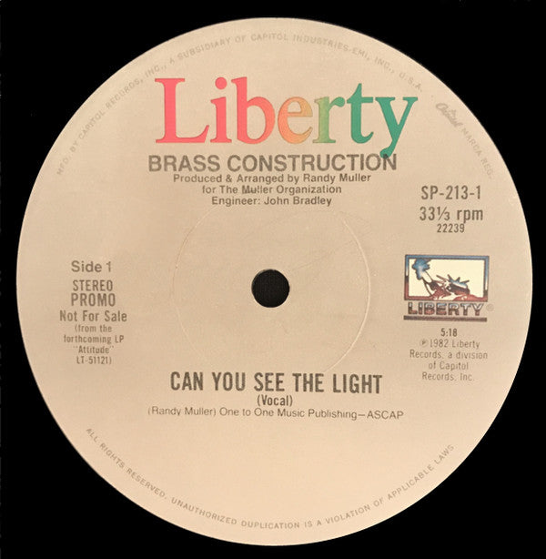 Brass Construction : Can You See The Light (12", Promo)
