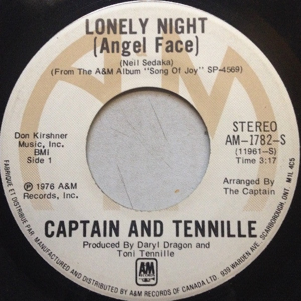 Captain And Tennille : Lonely Night (Angel Face) (7", Single)