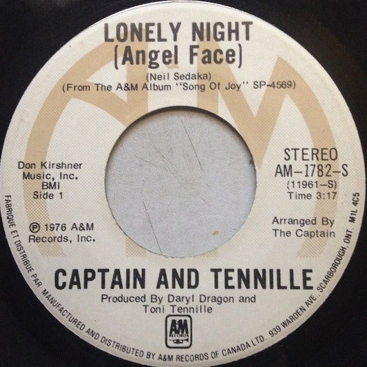 Captain And Tennille : Lonely Night (Angel Face) (7", Single)