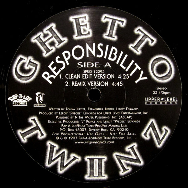 Ghetto Twiinz : Responsibility (12", Promo)