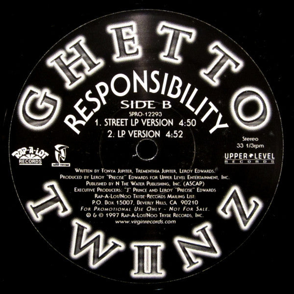 Ghetto Twiinz : Responsibility (12", Promo)