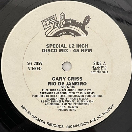 Gary Criss : Rio De Janeiro (12", Promo)