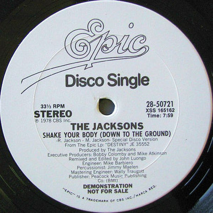 The Jacksons : Shake Your Body (Down To The Ground) (12", Single, Promo)