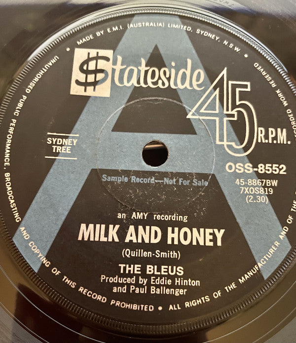 The Bleus : Milk And Honey (7", Promo)