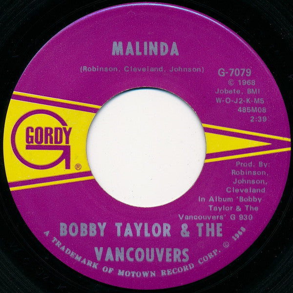 Bobby Taylor & The Vancouvers : Malinda (7", Single, ARP)