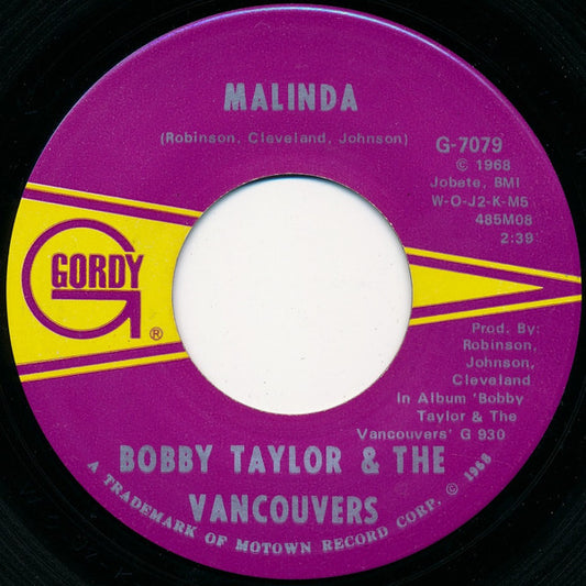Bobby Taylor & The Vancouvers : Malinda (7", Single, ARP)